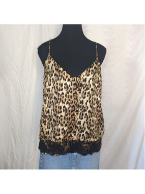 ZARA BASIC Leopard Print Camisole Lace Trim M